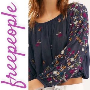 NWT FREE PEOPLE Boho Wild Flowers Cropped Scoop Neck Blouse, Size Medium
